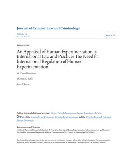 An Appraisal of Human Experimentation in International Law and Practice: the Eedn for International Regulation of Human Experimentation M