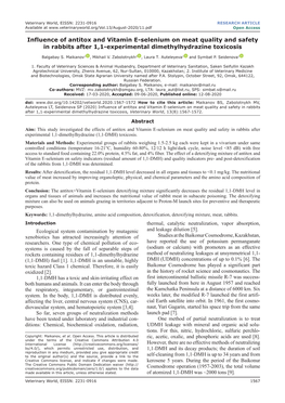 Influence of Antitox and Vitamin E-Selenium on Meat Quality and Safety in Rabbits After 1,1-Experimental Dimethylhydrazine Toxicosis