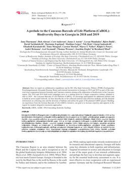 A Prelude to the Caucasus Barcode of Life Platform (Cabol): Biodiversity Days in Georgia in 2018 and 2019