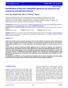 Identification of Long Non-Coding RNA Signatures for Squamous Cell Carcinomas and Adenocarcinomas