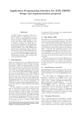 Application Programming Interface for XML DBMS: Design and Implementation Proposal