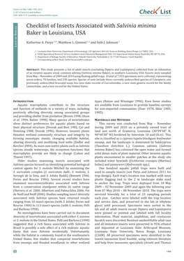 Checklist of Insects Associated with Salvinia Minima Baker in Louisiana