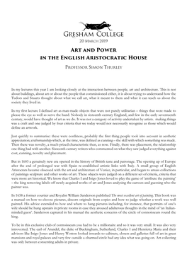 Art and Power in the English Aristocratic House