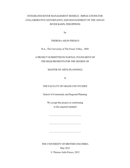 Implications for Collaborative Governance and Management of the Angat River Basin, Philippines