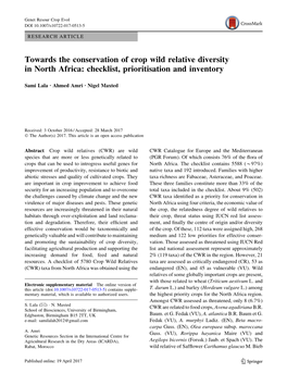 Towards the Conservation of Crop Wild Relative Diversity in North Africa: Checklist, Prioritisation and Inventory