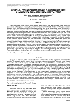 PEMETAAN POTENSI PENGEMBANGAN ENERGI TERBARUKAN Di KABUPATEN MAHAKAM ULU KALIMANTAN TIMUR