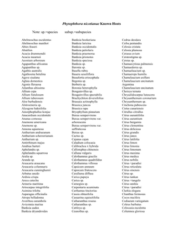 Known Hosts of Phytophthora Nicotianae