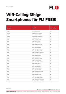 Wifi-Calling Fähige Smartphones Für FL1 FREE!