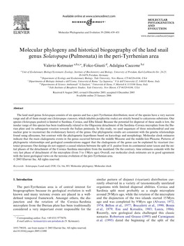 Molecular Phylogeny and Historical Biogeography of the Land Snail Genus Solatopupa (Pulmonata) in the Peri-Tyrrhenian Area