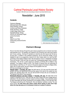 Cartmel Peninsula Local History Society Newsletter : June 2015