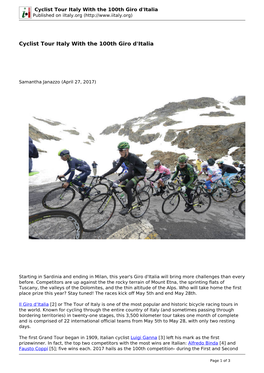 Cyclist Tour Italy with the 100Th Giro D'italia Published on Iitaly.Org (