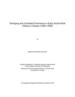 Diverging and Contested Feminisms in Early Social Work History in Ontario (1900–1950)