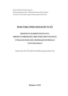 Doktori (Phd) Disszertáció