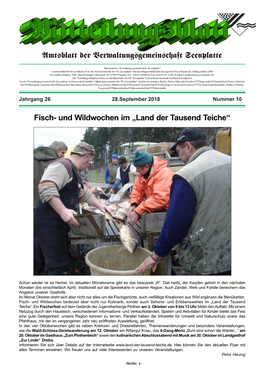 Fisch- Und Wildwochen Im „Land Der Tausend Teiche“