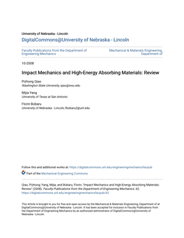 Impact Mechanics and High-Energy Absorbing Materials: Review