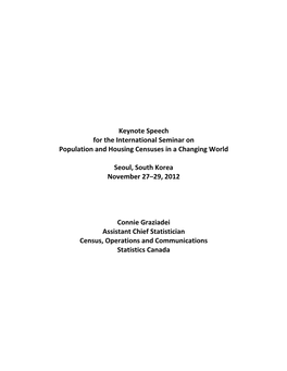 Keynote Speech for the International Seminar on Population and Housing Censuses in a Changing World