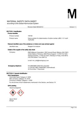 MATERIAL SAFETY DATA SHEET According to the Global Harmonized System