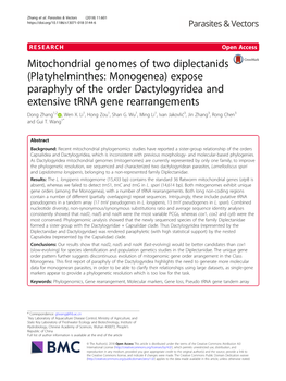 Mitochondrial Genomes of Two Diplectanids (Platyhelminthes