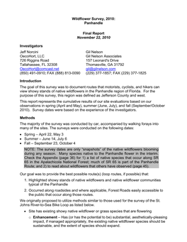 Wildflower Survey, 2010: Panhandle Final Report November 22, 2010