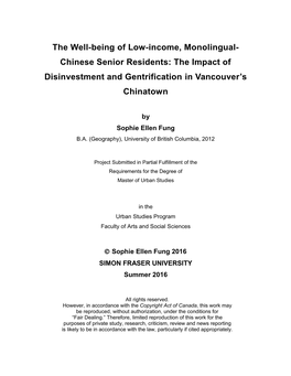 Chinese Senior Residents: the Impact of Disinvestment and Gentrification in Vancouver’S Chinatown