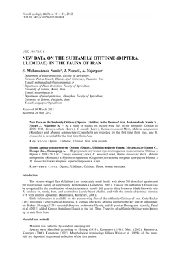 New Data on the Subfamily Otitinae (Diptera, Ulidiidae) in the Fauna of Iran