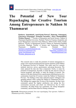 The Potential of New Tour Repackaging for Creative Tourism Among Entrepreneurs in Nakhon Si Thammarat