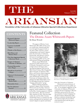 Featured Collection the Donna Axum Whitworth Papers • Featured Collection Whitworth Papers