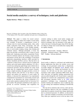 Social Media Analytics: a Survey of Techniques, Tools and Platforms