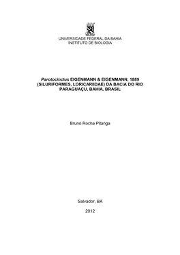 Siluriformes, Loricariidae) Da Bacia Do Rio Paraguaçu, Bahia, Brasil