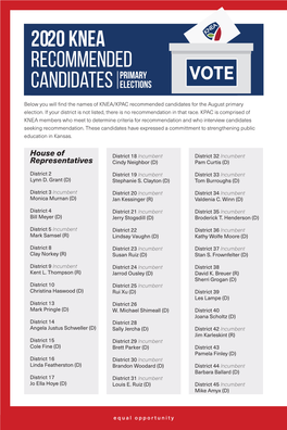 2020 KNEA Recommended Candidates Primary