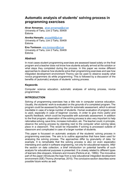 Automatic Analysis of Students' Solving Process in Programming Exercises