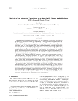 The Role of the Indonesian Throughflow in the Indo–Pacific Climate Variability in the GFDL Coupled Climate Model