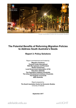 The Potential Benefits of Reforming Migration Policies to Address South Australia’S Needs