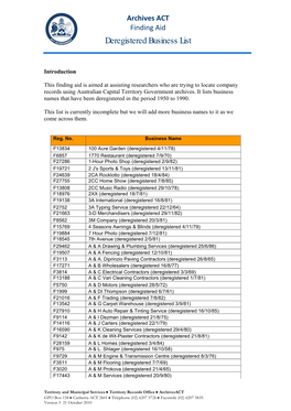 Deregistered Businesses List