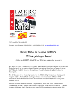 Bobby Rahal to Receive IMRRC's 2019 Argetsinger Award