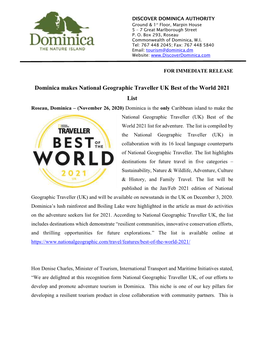 Dominica Makes National Geographic Traveller UK Best of the World