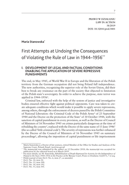 First Attempts at Undoing the Consequences of Violating the Rule of Law in 1944–1956**