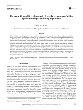 The Genus Drosophila Is Characterized by a Large Number of Sibling Species Showing Evolutionary Signiﬁcance