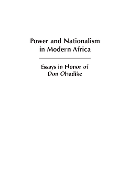 Power and Nationalism in Modern Africa