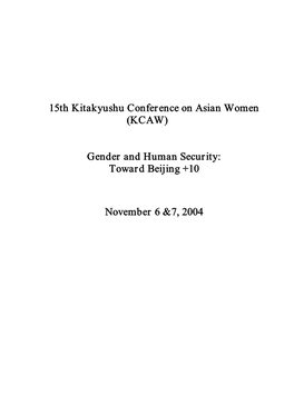 15Th Kitakyushu Conference on Asian Women (KCAW) Gender And