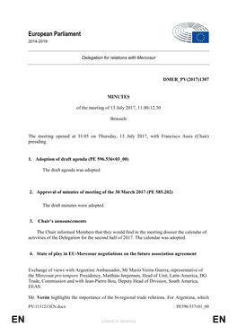 Minutes of the Meeting of 13 July 2017, in Brussels