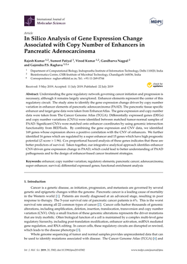 In Silico Analysis of Gene Expression Change Associated with Copy Number of Enhancers in Pancreatic Adenocarcinoma