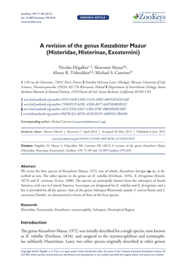 A Revision of the Genus Kaszabister Mazur (Histeridae, Histerinae, Exosternini)