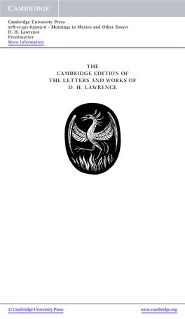 The Cambridge Edition of the Letters and Works of D. H. Lawrence