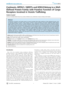 Cystinosin, MPDU1, Sweets and KDELR Belong to a Well- Defined Protein Family with Putative Function of Cargo Receptors Involved in Vesicle Trafficking