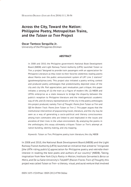 Philippine Poetry, Metropolitan Trains, and the Tulaan Sa Tren Project