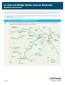 La Joie and Bridge Water Licence Renewals Questions and Answers