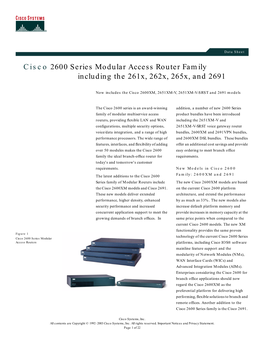 Cisco 2600 Series Modular Access Router Family Including the 261X, 262X, 265X, and 2691