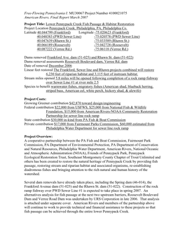 Project Title: Lower Pennypack Creek Fish Passage & Habitat Restoration Project Location Pennypack Creek, Philadelphia, PA, Philadelphia Co