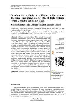 Germination Analysis in Different Substrates of Tabebuia Cassinoides (Lam.) DC. of High Restinga Forest, Ubatuba, São Paulo, Br